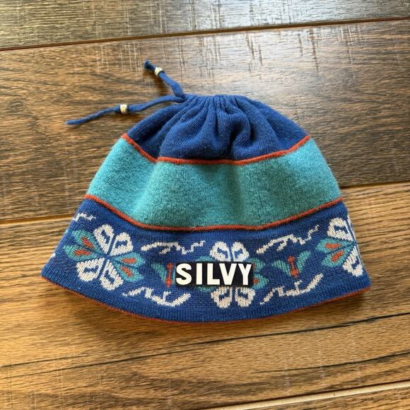 Vintage Silvy Made in Italy Wool Blend Knit Beanie Hat Nordic Pattern Drawstring - Picture 4 of 6